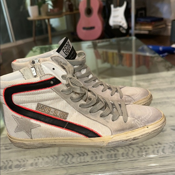 GGDB SLIDE High-Top Sneakers in WHITE BLK‎ NEON ORANGE womens 7 - Picture 1 of 7